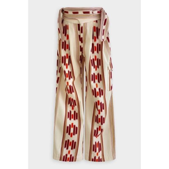 Alix of Bohemia Painter Indian Summer Wide Leg Pants Size XS Cream Burgundy - Picture 2 of 10
